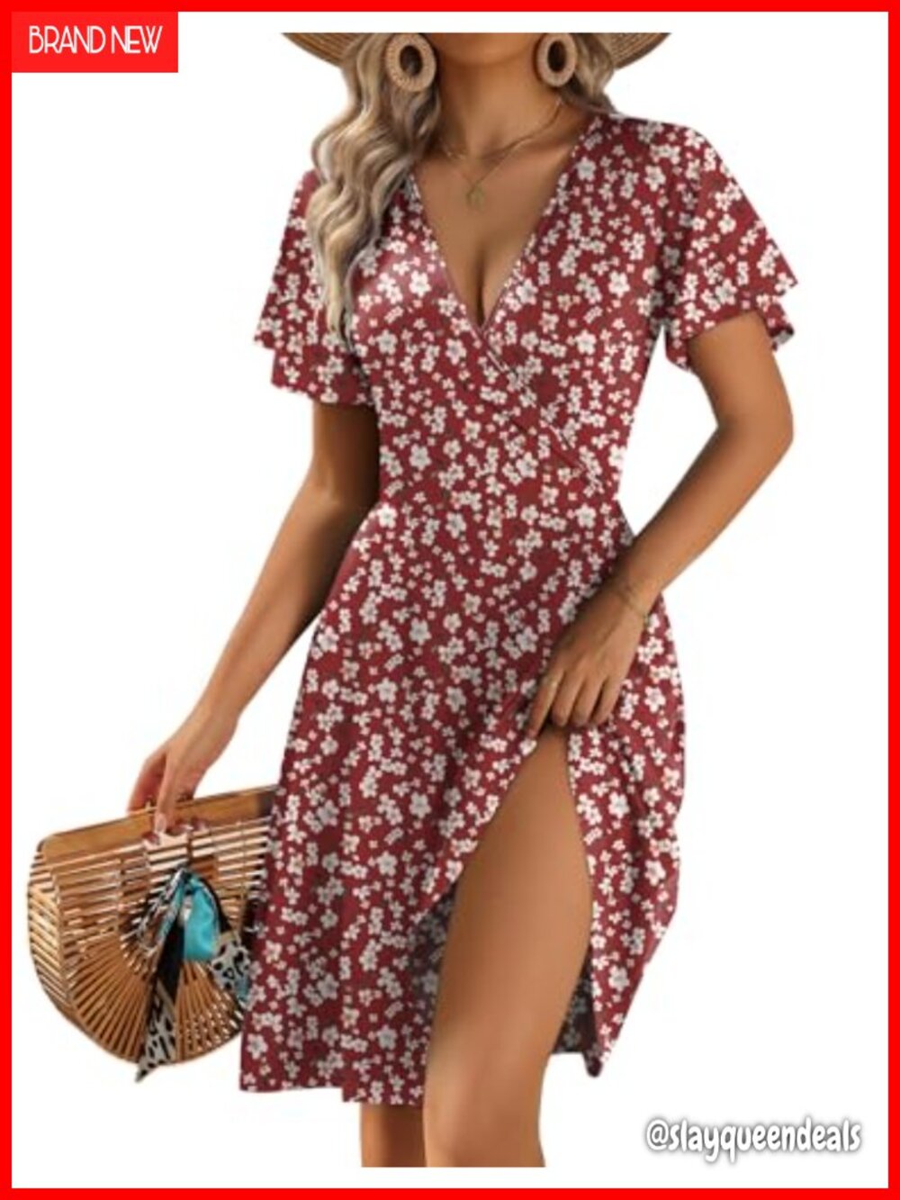 Zeagoo Womens Summer Wrap V Neck Floral A-Line Dress Ruffle Sleeve Sundress